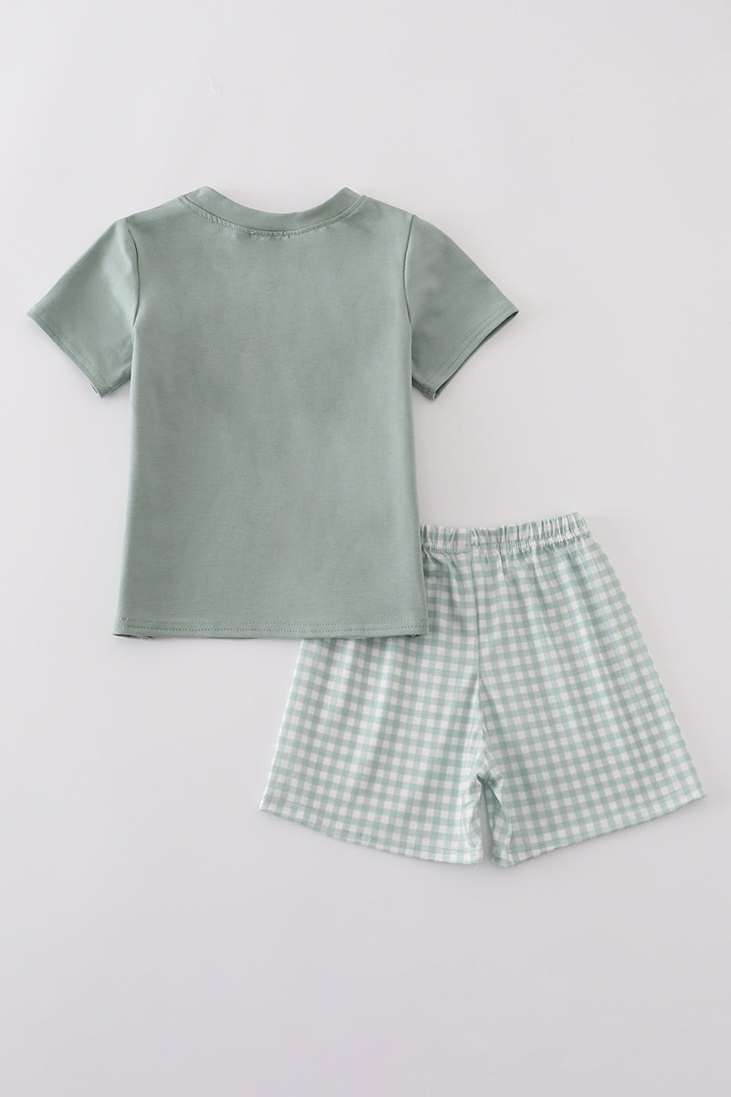 Green boy gingham 2pc shorts set
