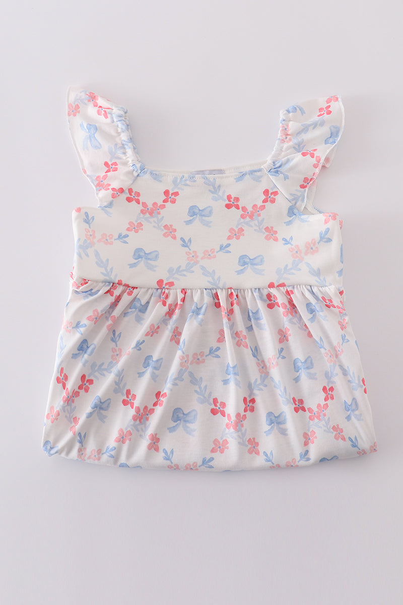 Blue bow lattice print  mom&me dress