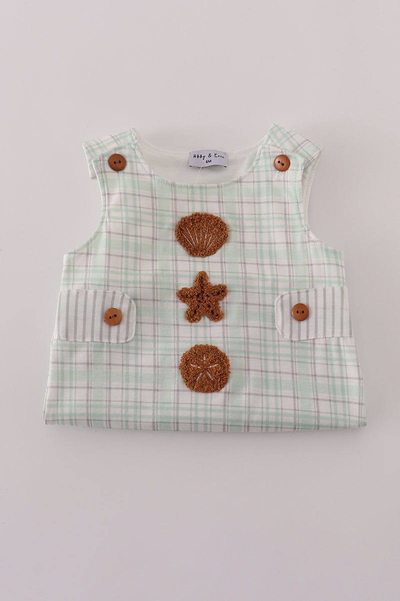 Green plaid sea shell starfish french knot jonjon