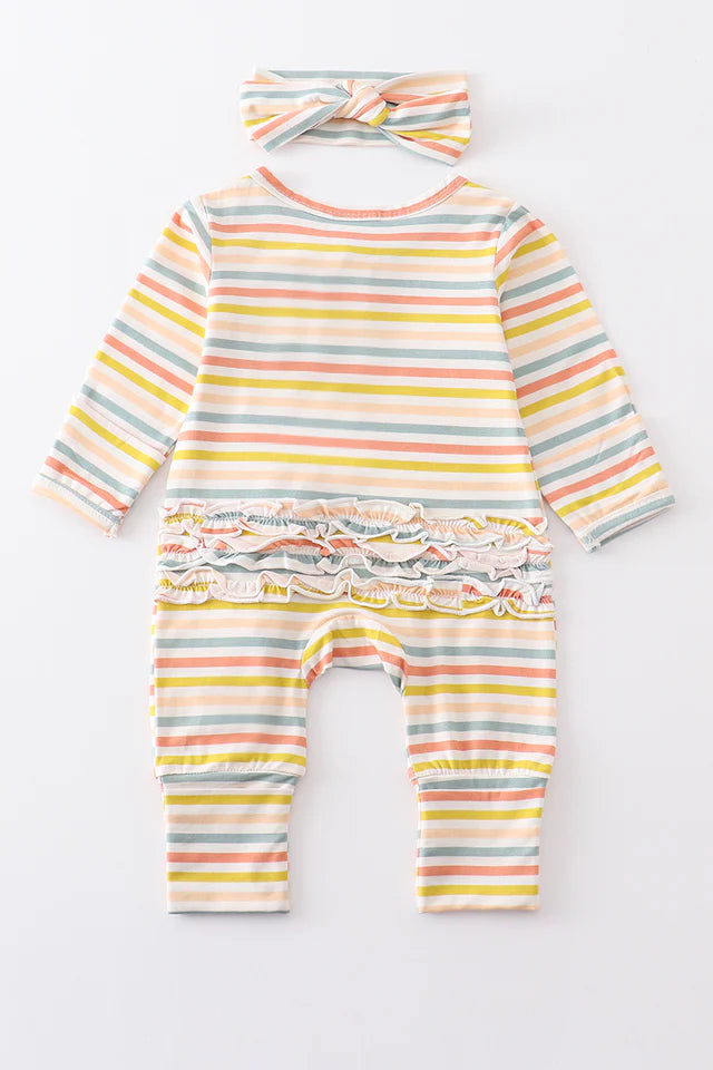 Multicolored stripe 2pc ruffle romper