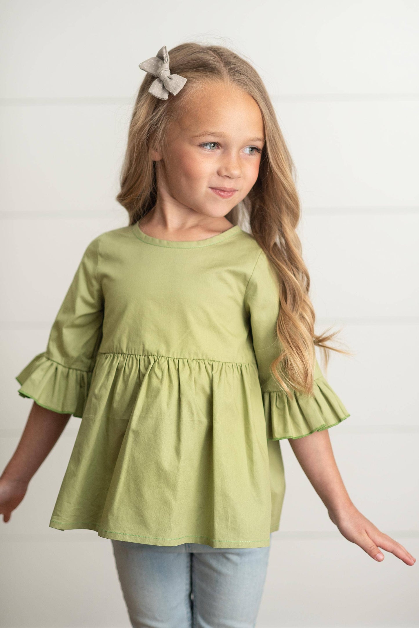 Kids Sage Ruffle Long Sleeve Fall Shirt With Buttons