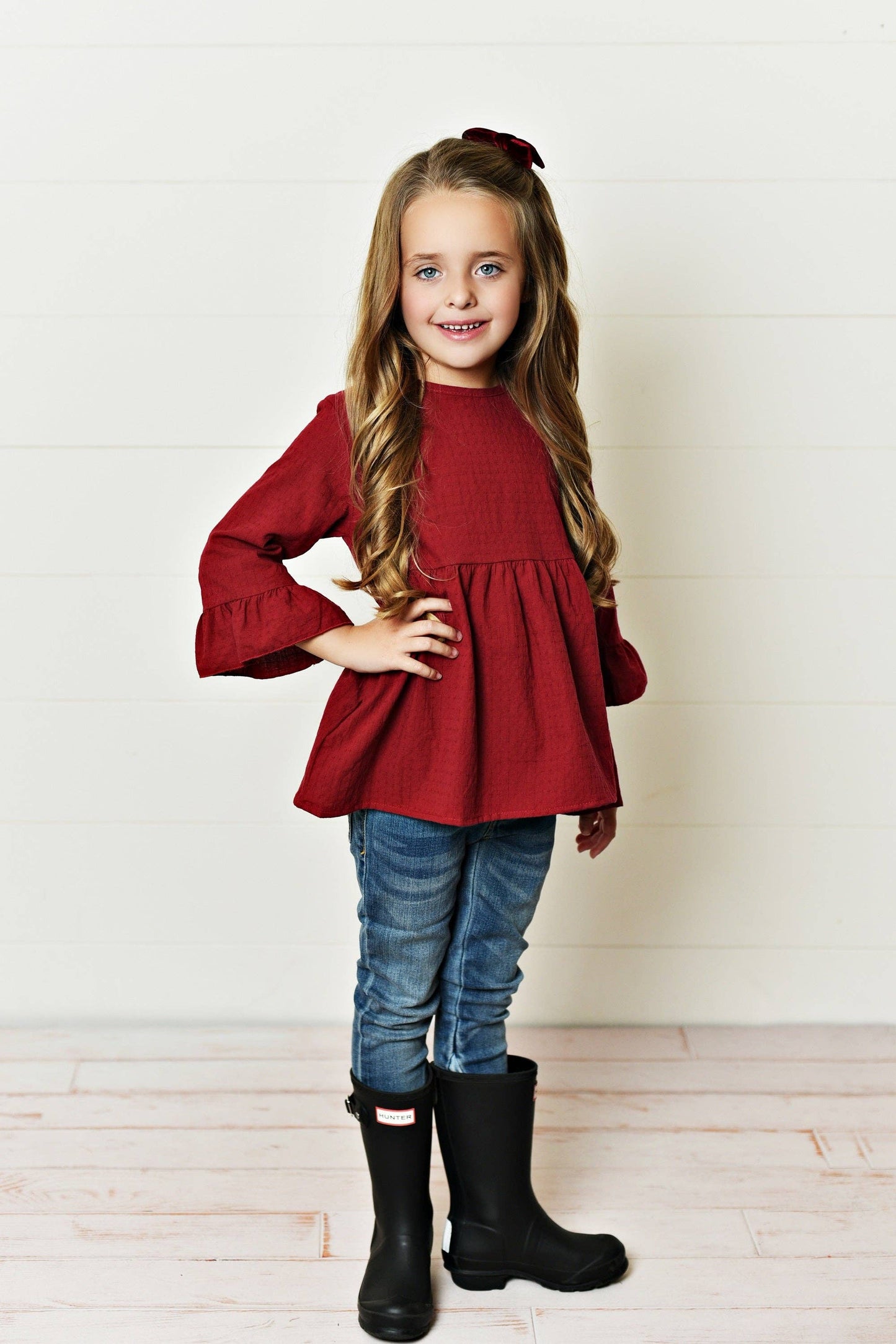 Kids Plum Ruffle Long Sleeve Fall Winter Shirt With Buttons