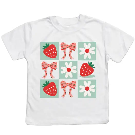 Strawberries Bows & Daisies Girls Tee Shirt, Festival Tee