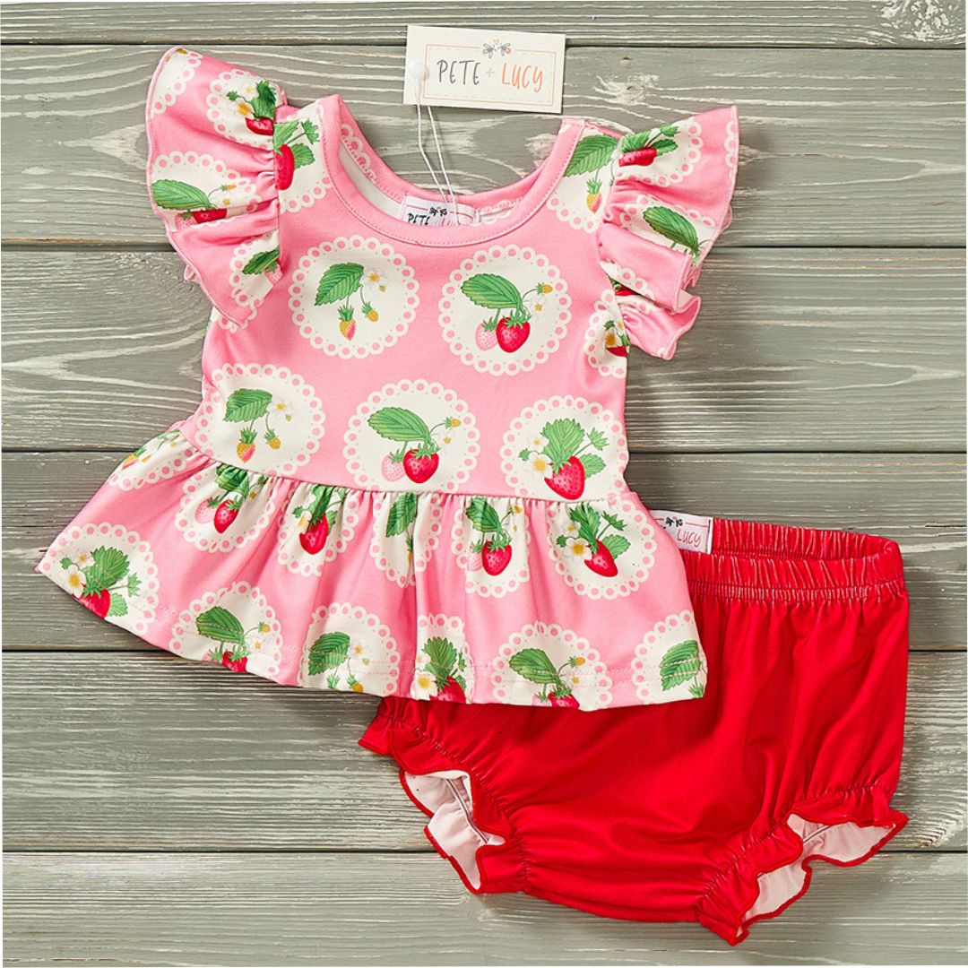 Summer Strawberries Infant Girls Bummie Set