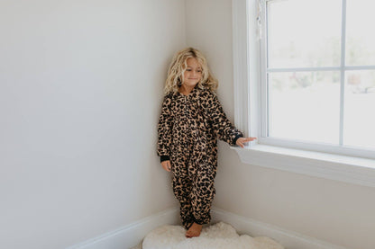 Winter Kids Fuzzy Fur Leopard Onesie with Critter Ears