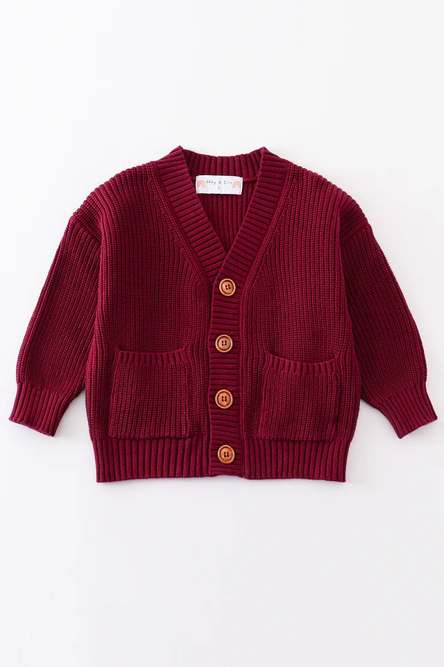 Maroon pocket cardigan sweater