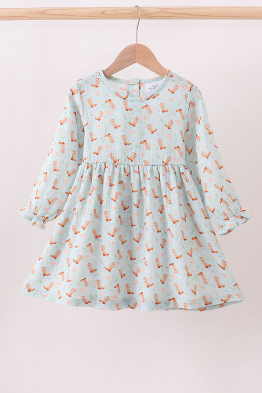 Premium boots print muslin dress