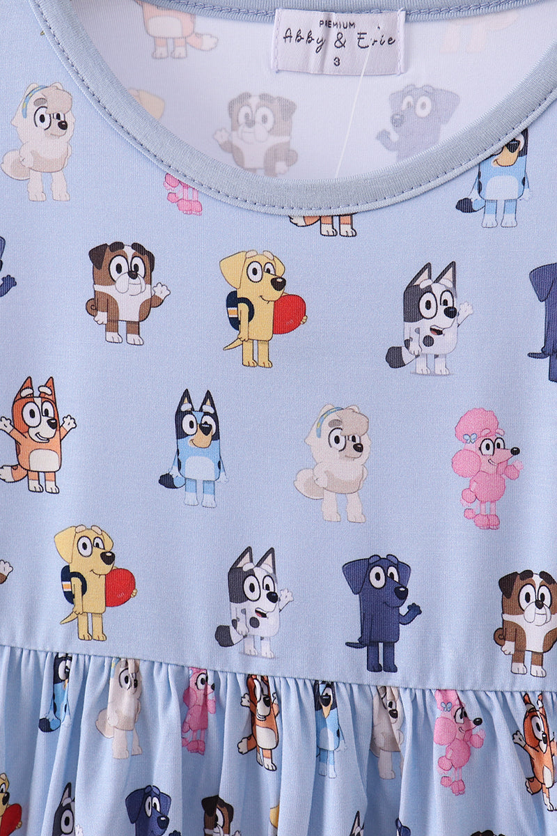 Premium blue character print bamboo dress