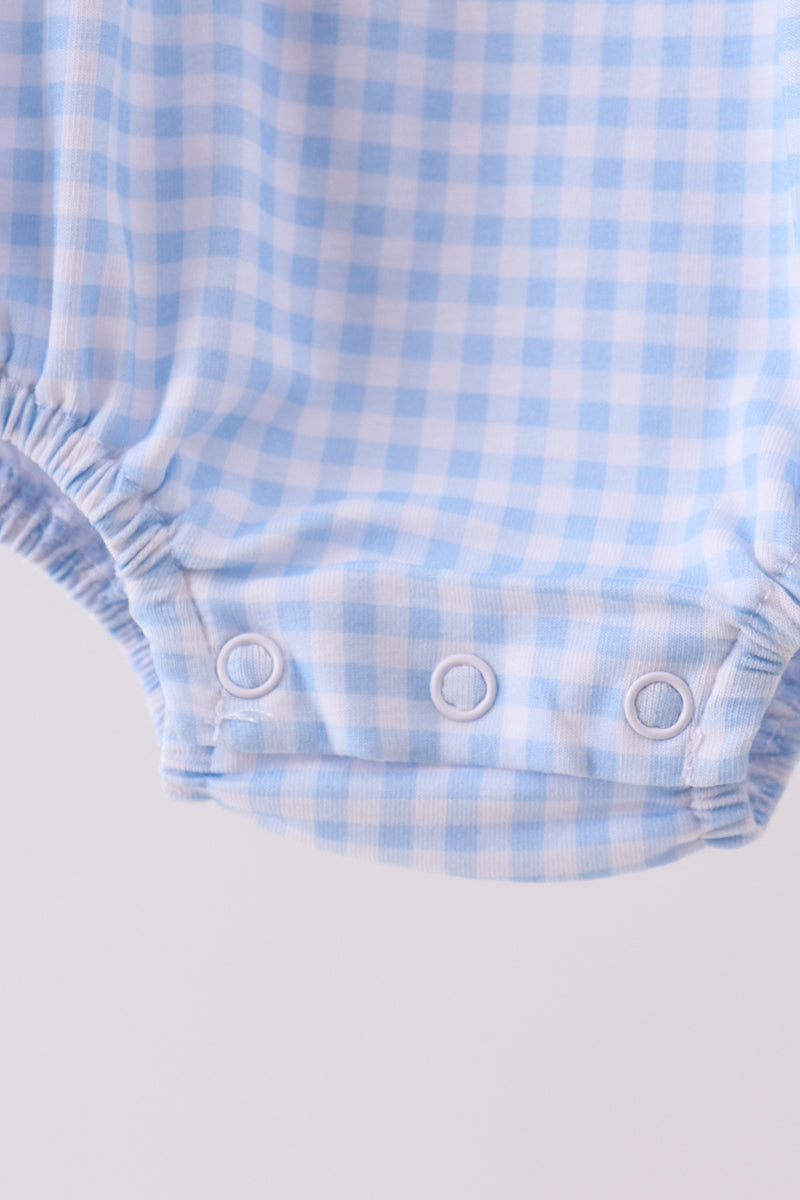 Premium blue snowman embroidery gingham ruffle bubble