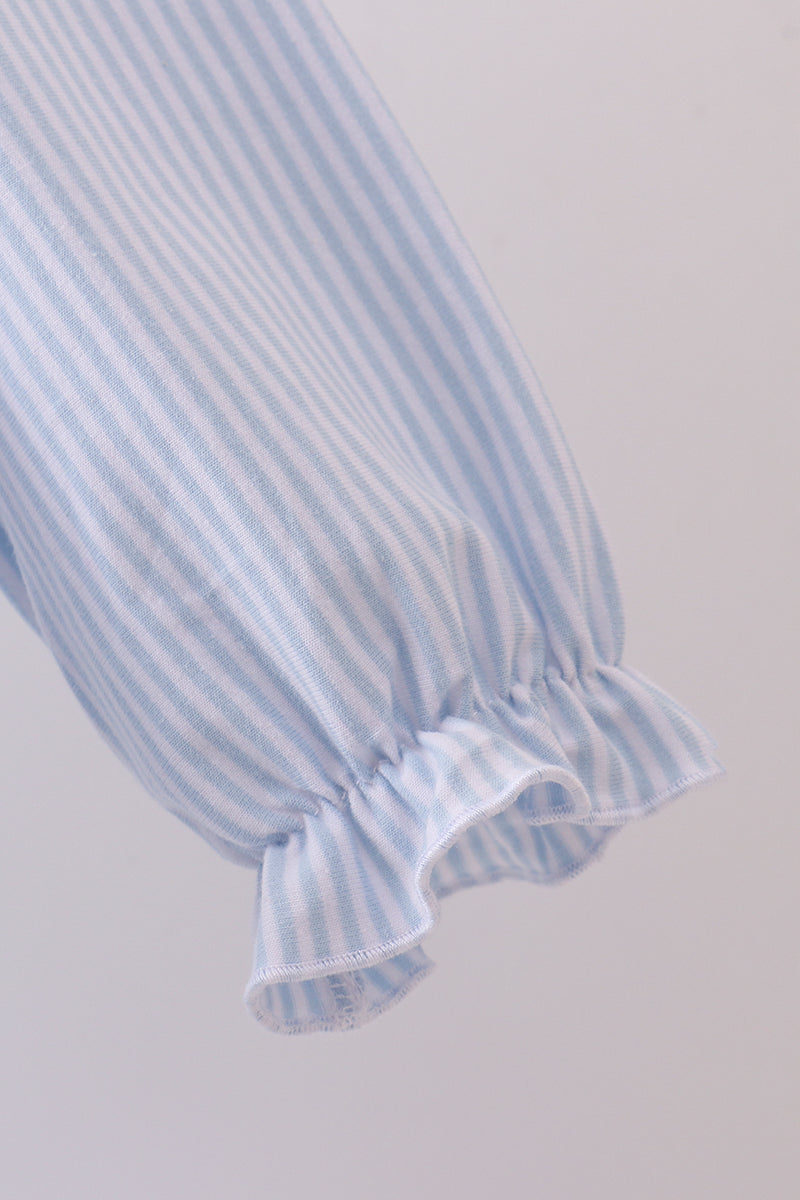 Premium blue stripe bow embroidery dress