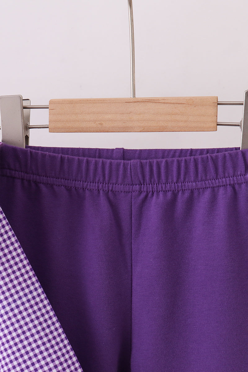 Premium Purple LSU tiger football embroidery gingham ruffle pants set