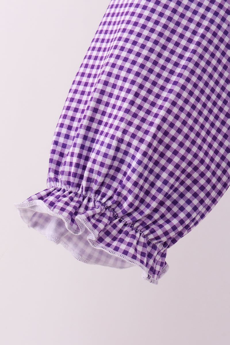 Premium Purple LSU tiger football embroidery gingham ruffle pants set