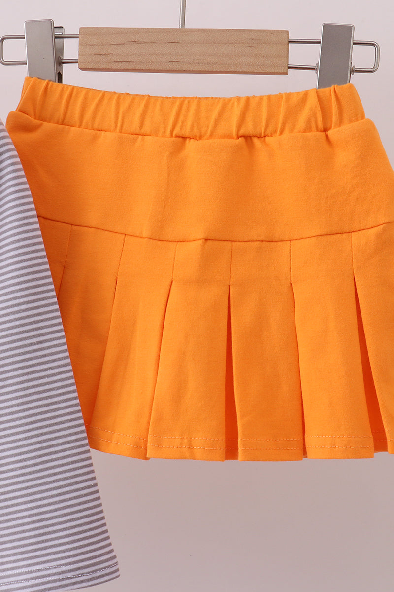 Premium Orange Tennessee stripe football embroidery skorts set