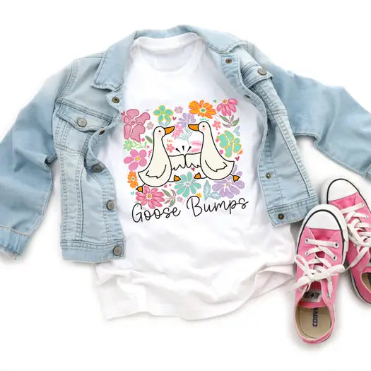 Goose Bump Silly Goose Girls Duck with Flowers Tee Shirt