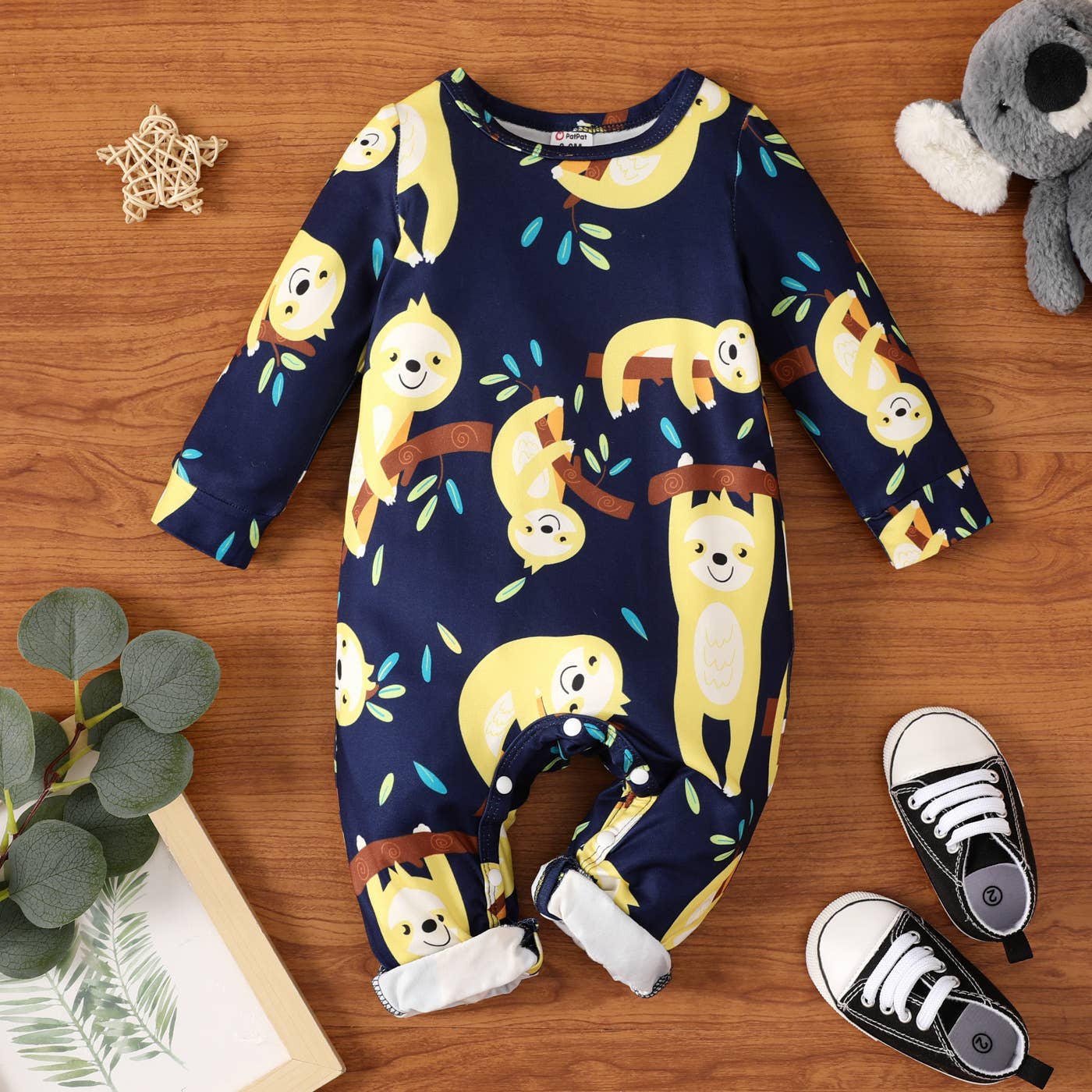 Cartoon Sloth Infant Long-sleeve Jumpsuit