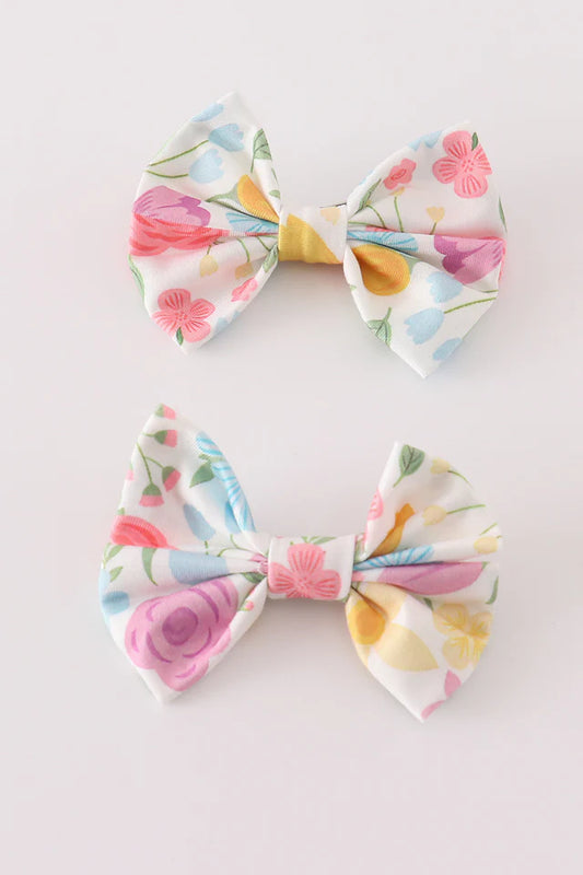 Floral print hair bow