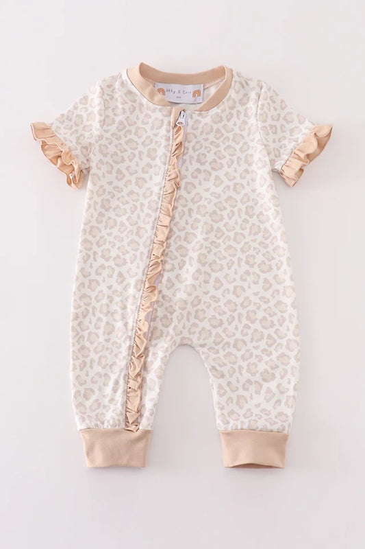 Beige leopard girl pajamas romper