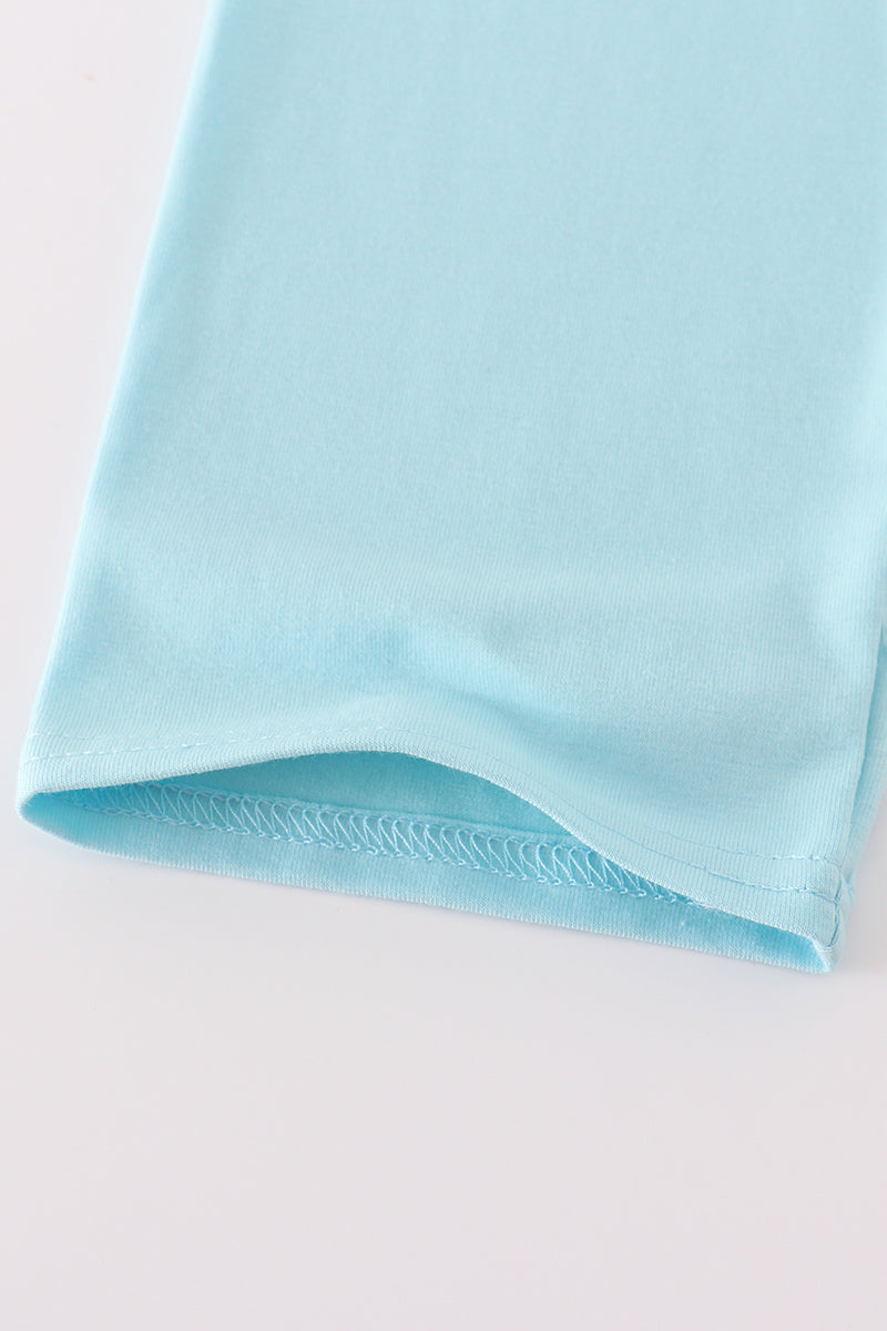 Blue snowman embroidery stripe pants set