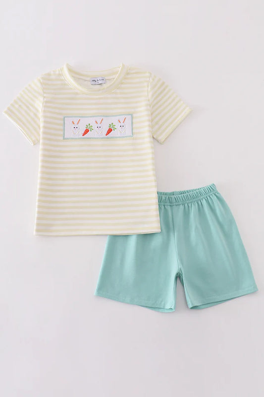 Easter stripe bunny embroidery boy 2pc set