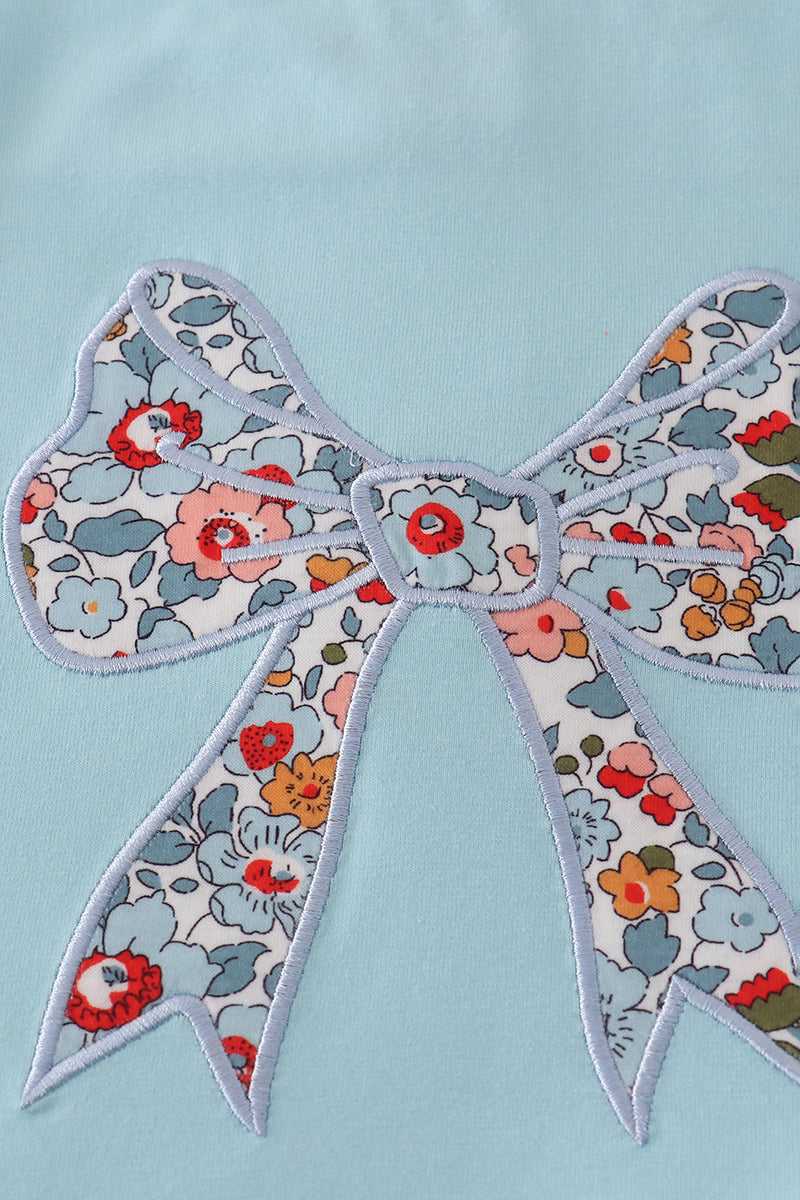 Blue floral bow applique active skorts set