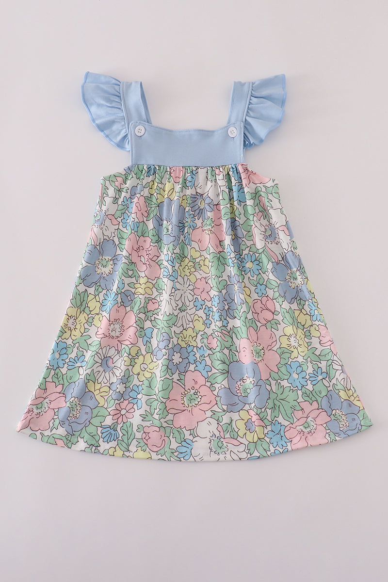 Blue floral print ruffle dress