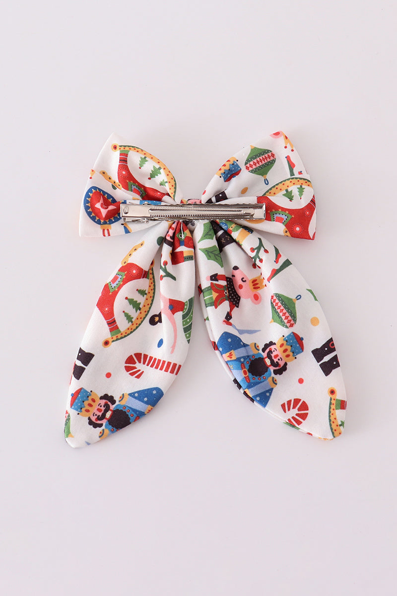 Red nutcracker print sailor hair bow