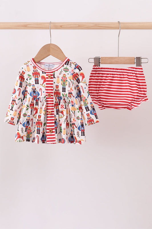 Red nutcracker print bloomer set