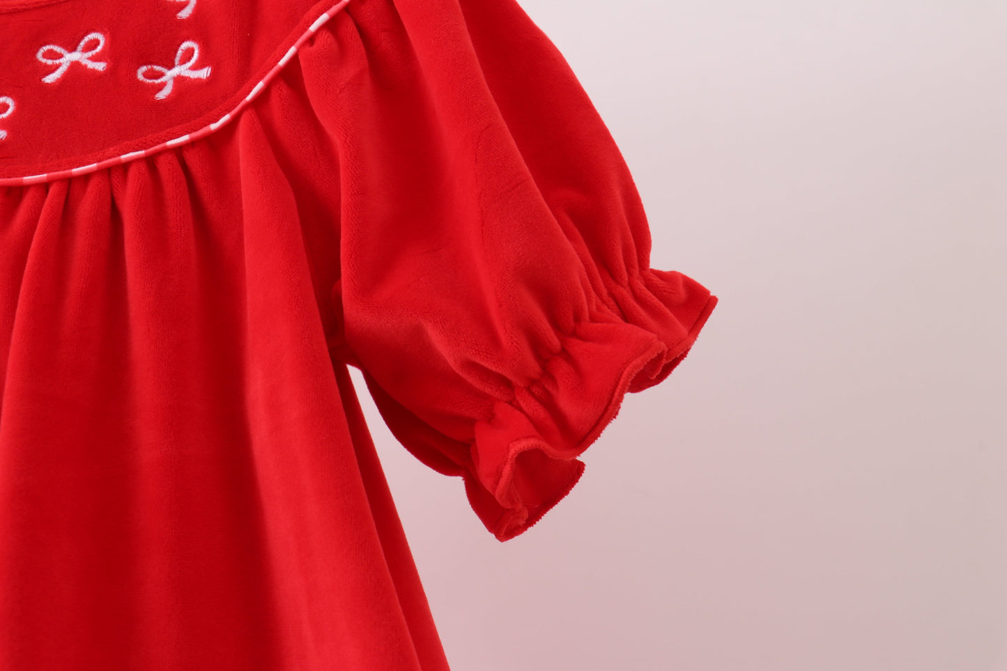 Red bow embroidery velvet dress