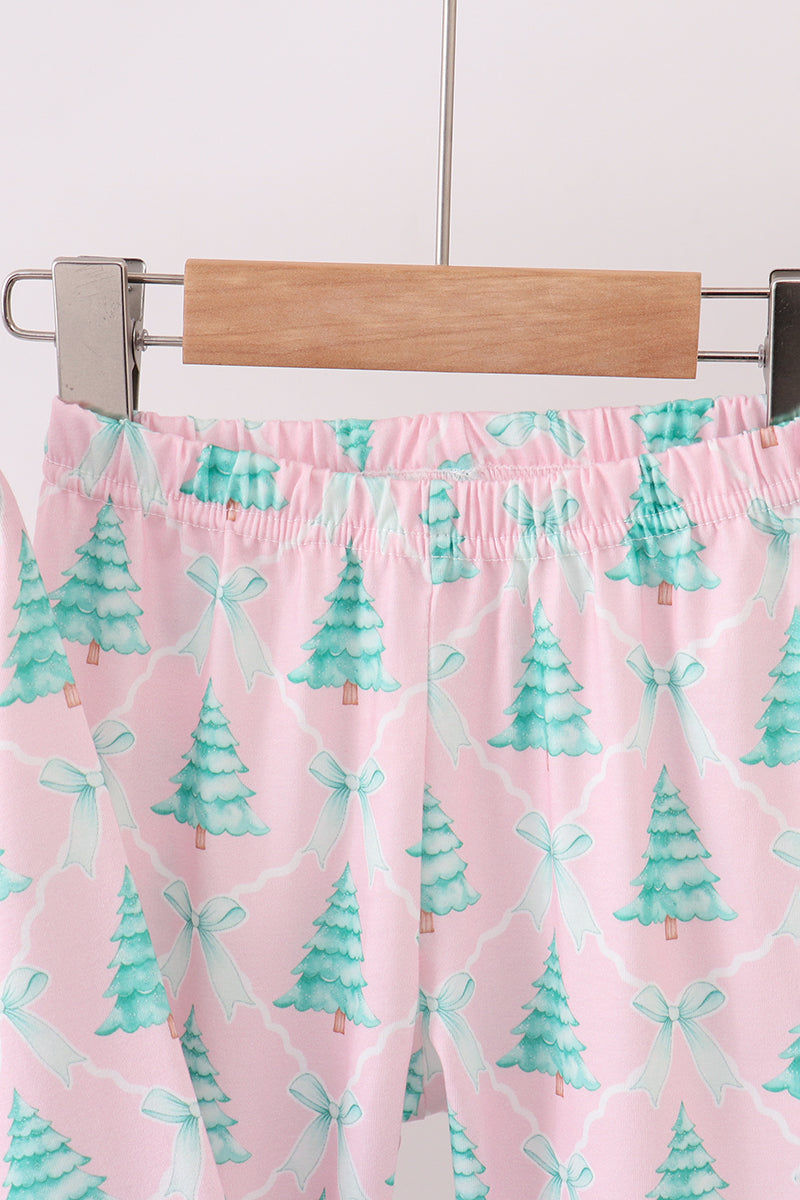 Pink christmas tree ruffle pajama set