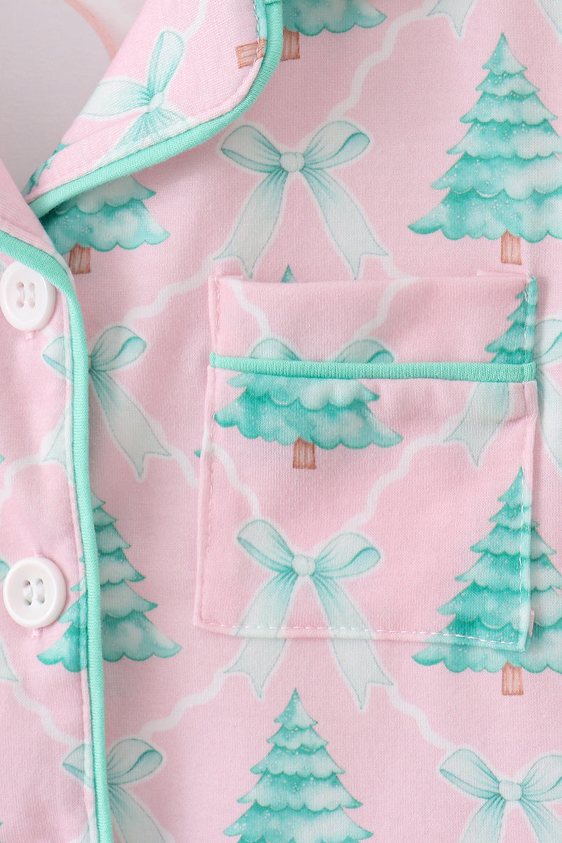 Pink christmas tree ruffle pajama set