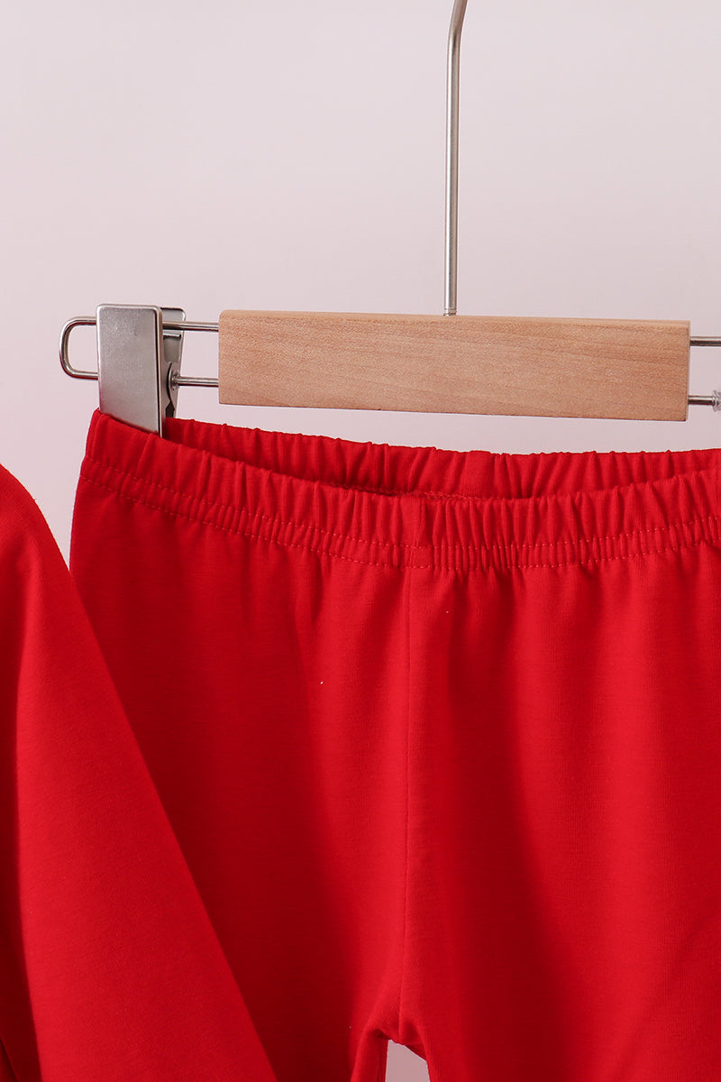 Red christmas tree applique pants set