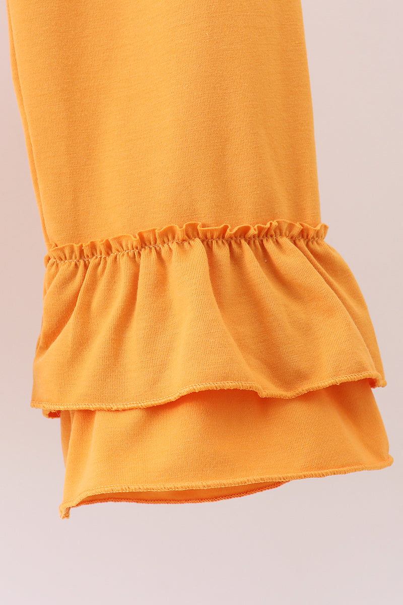 Navy floral smocked ruffle pants set