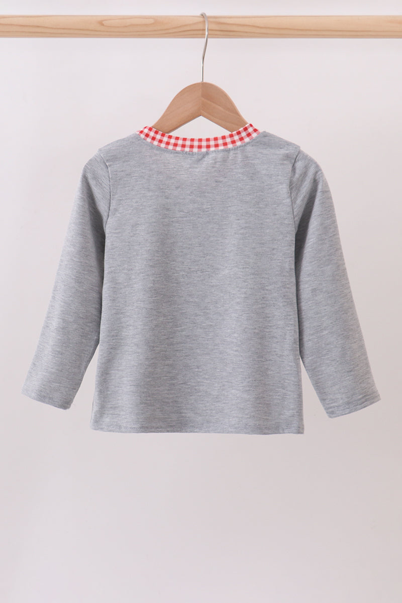 Gray farm applique top