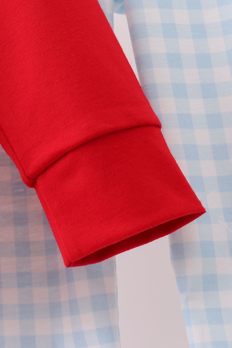 Red puppy embroidery gingham pants set