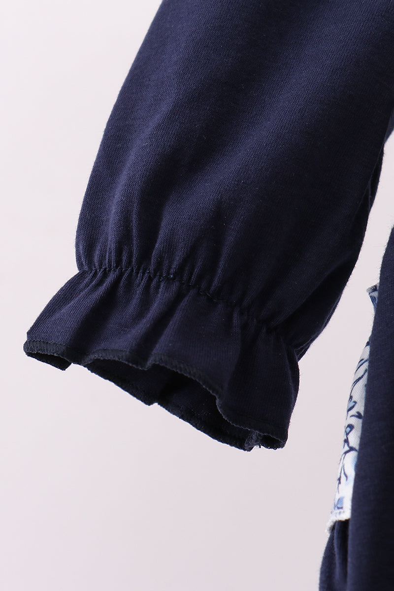 Navy heart floral applique ruffle bubble