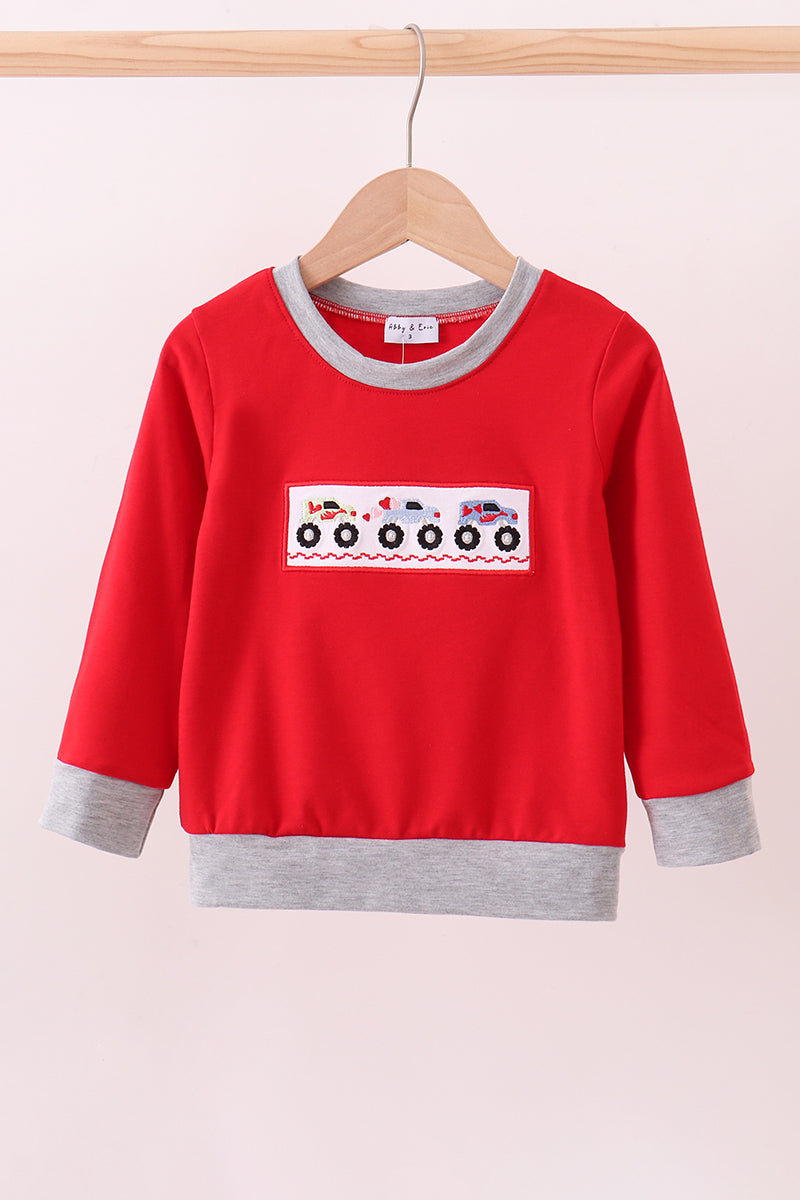 Red vehicle embroidery top