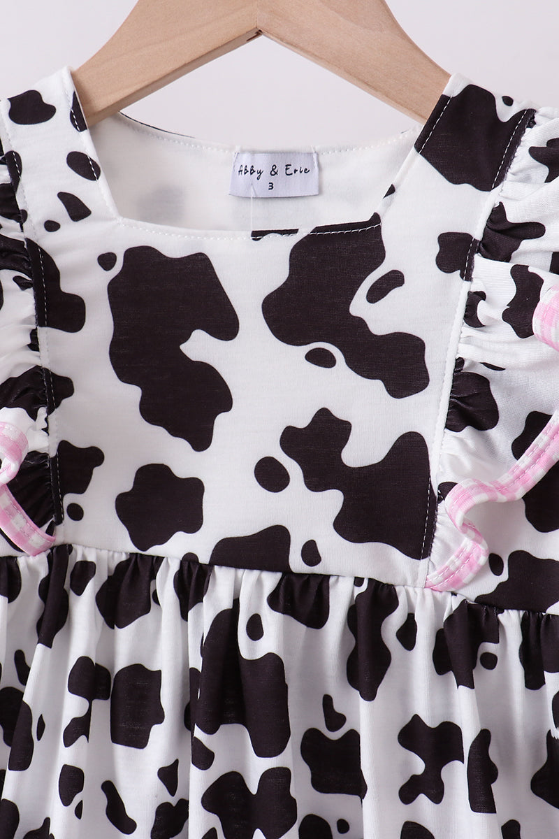 Black cow bow ruffle pants set