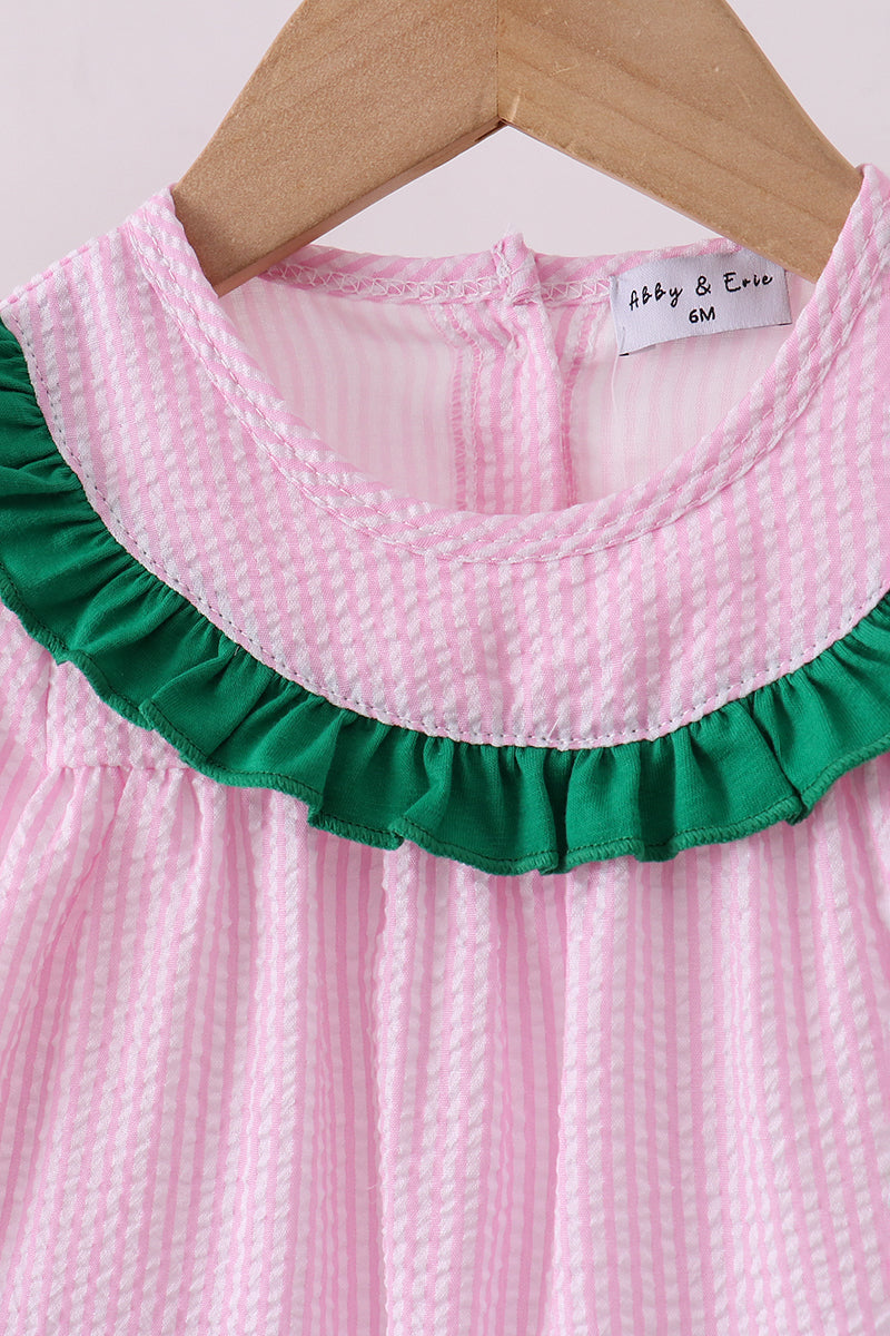 Pink clover applique seersucker bloomer set