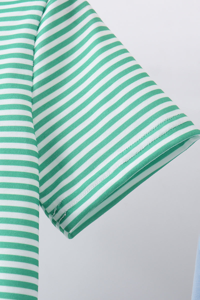 Green stripe clover golf cart applique shorts set