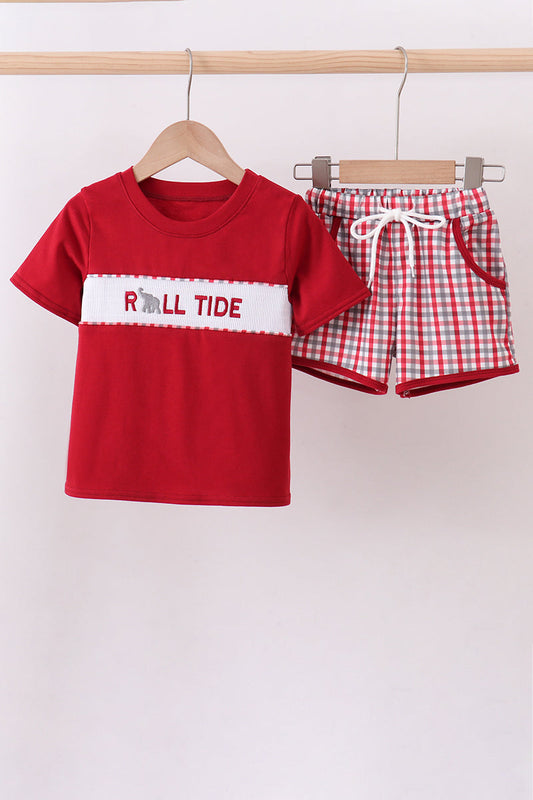 Alabama roll tide smocked plaid shorts set