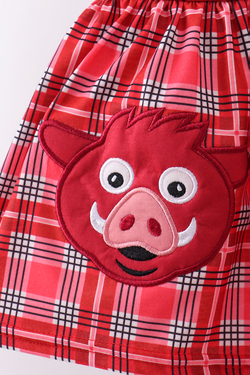 Arkansas applique plaid bloomer set