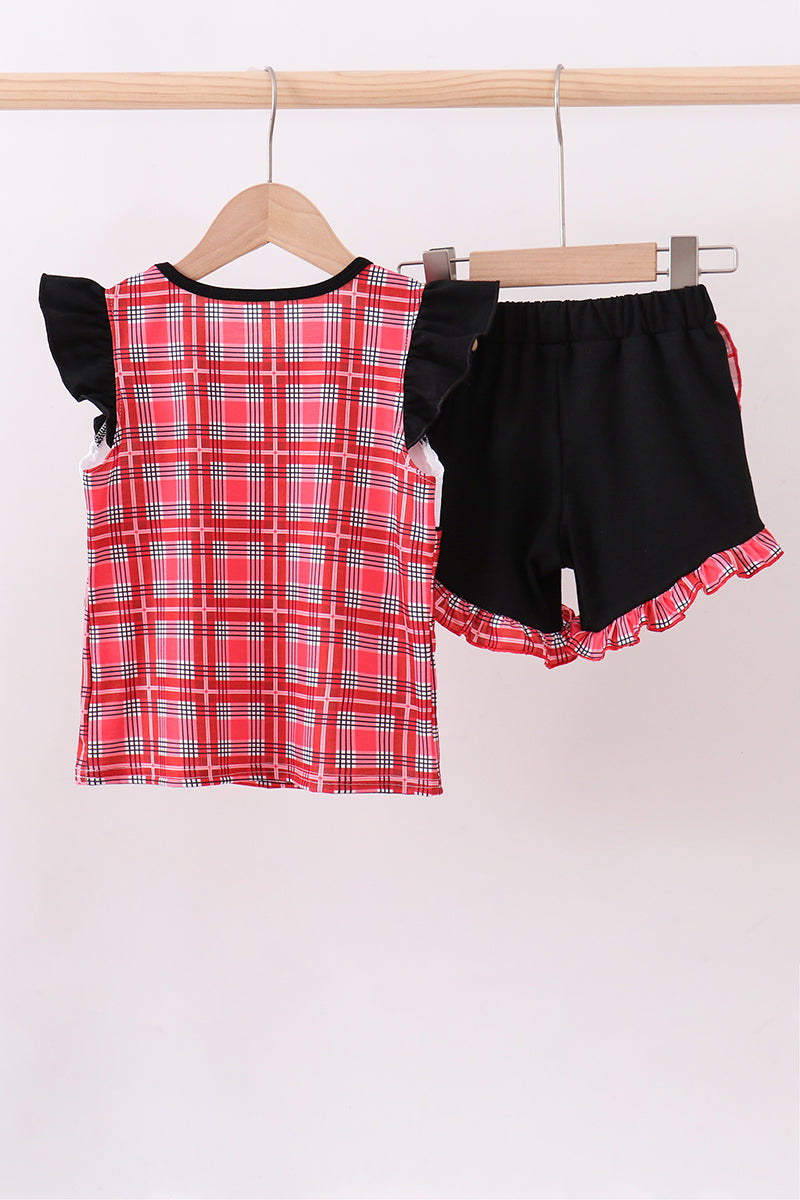 Arkansas smocked plaid ruffle shorts set