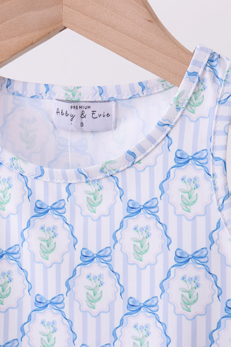 Blue bow floral active skorts set