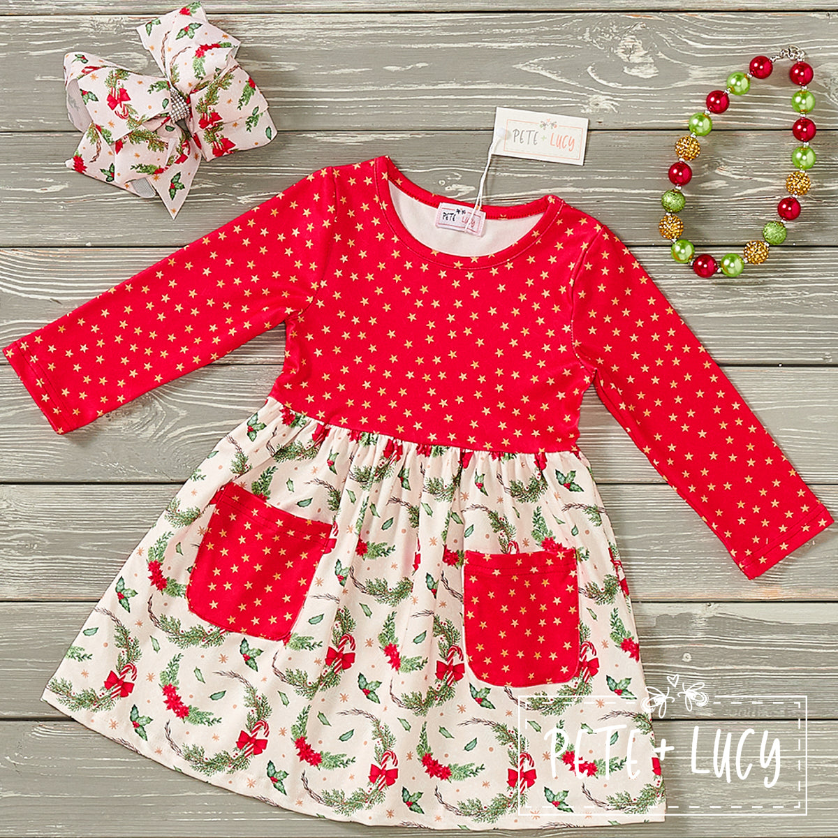 Merry Wreaths Long Sleeve Dress