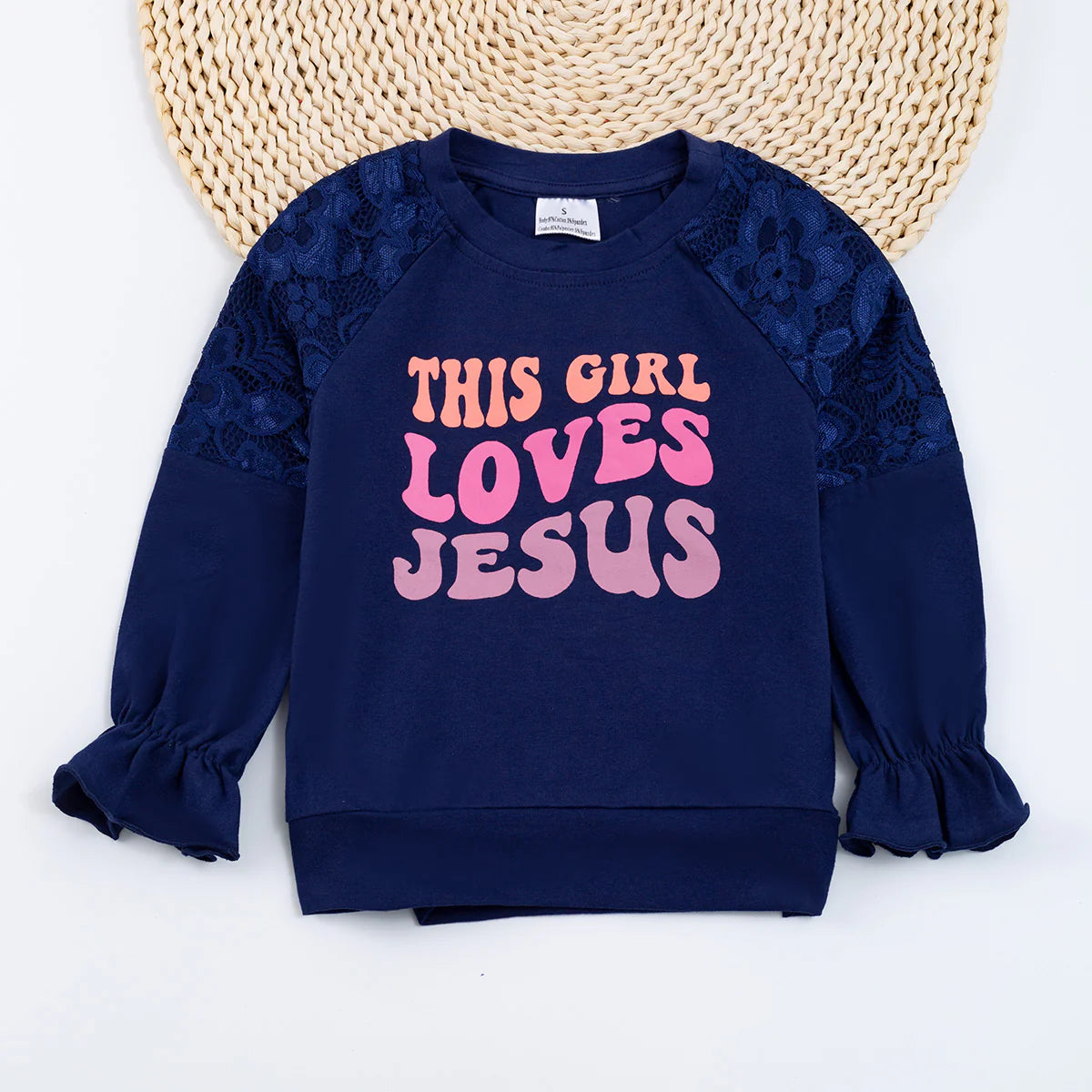 This Girl Loves Jesus Lace Sleeve Top