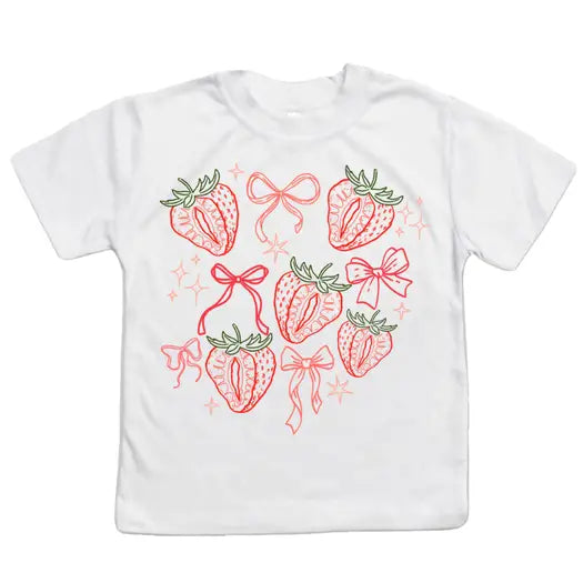 Strawberries and Bows Girls Tee Shirt, Strawberry Festival