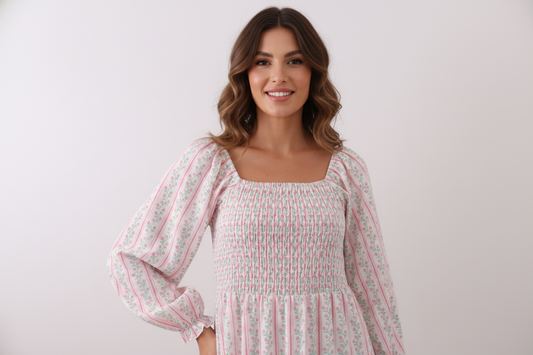 Floral tulip smocked mom dress