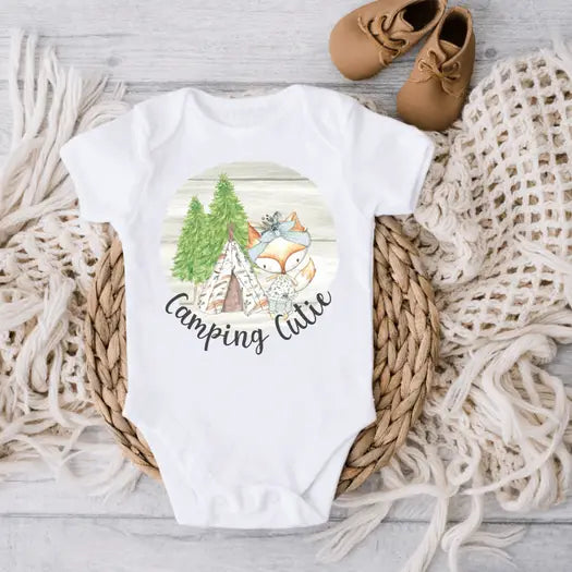 Camping Cutie, Fox Tent Camping Summer Baby Onesie