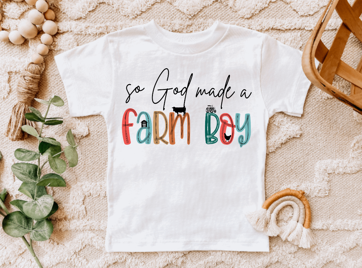 So God Made A Farm Boy, Little Farmer Boys Western Tee