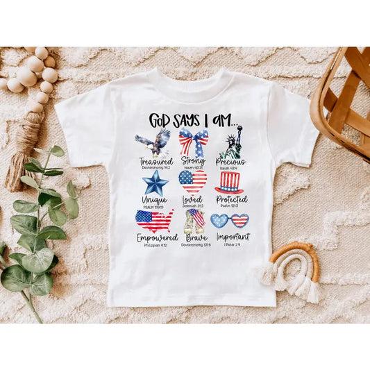 God Says I Am 4th of July America Kids Summer Tee